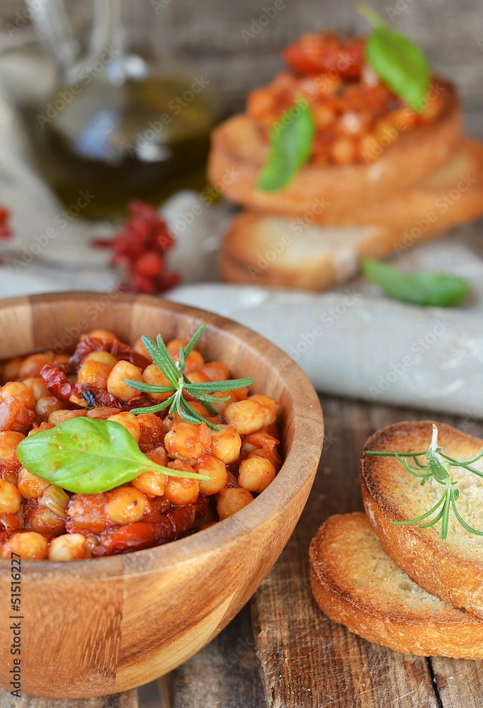 toast bread with chickpeas