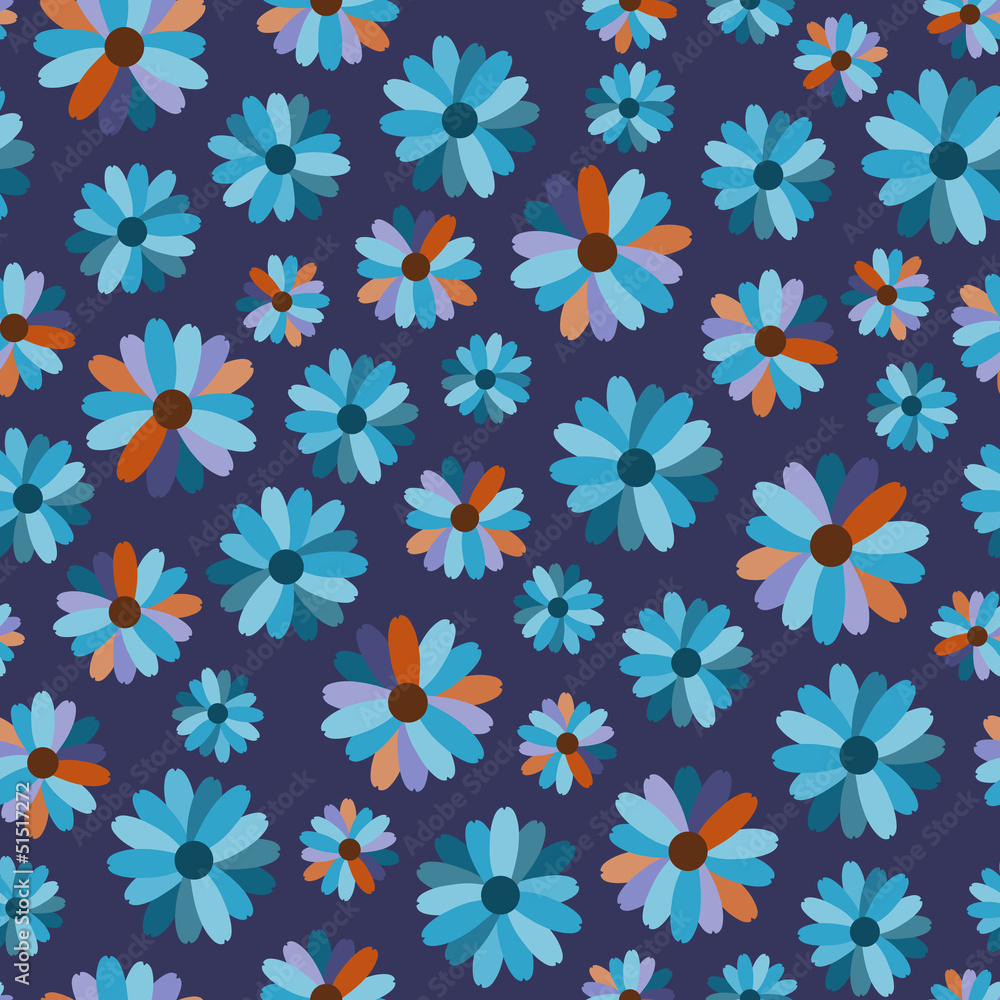 Colored flowers on a blue background. Colored flowers on a blue background.