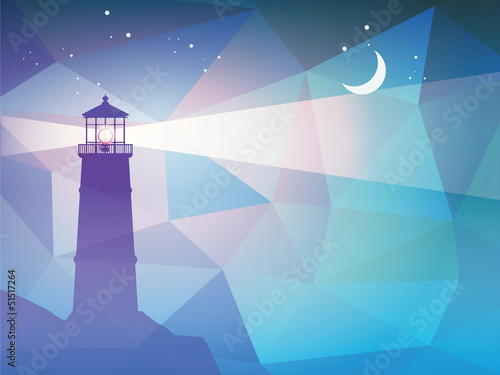 Lighthouse silhouette at night, vector illustration
