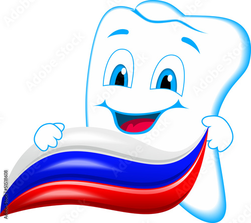 Cheerful tooth with toothpaste