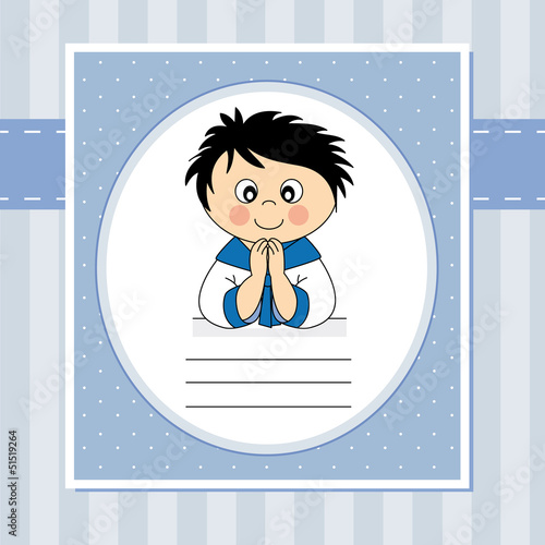 First Communion Invitation Card. Boy