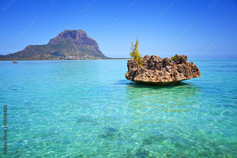Wall Mural View from the Indian ocean to the Island of Mauritius