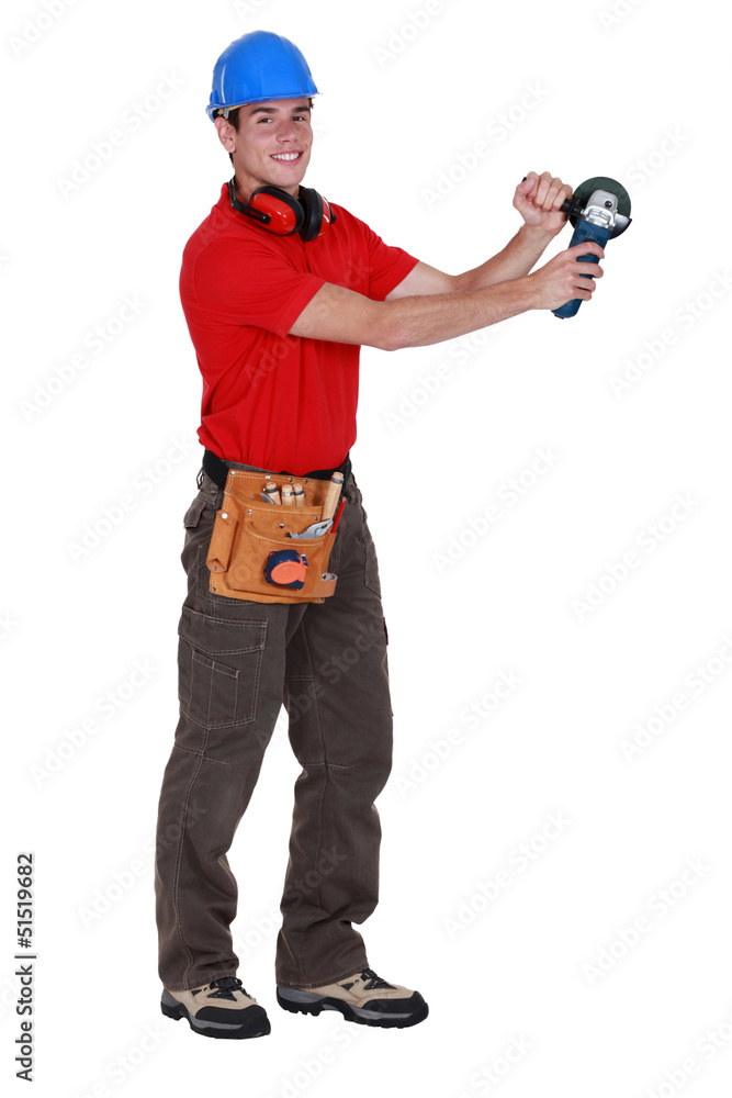 Man holding angle grinder Man holding angle grinder