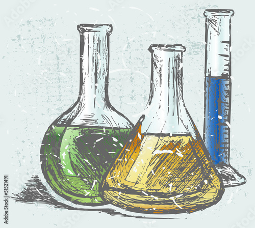 Laboratory glassware. Grunge style
