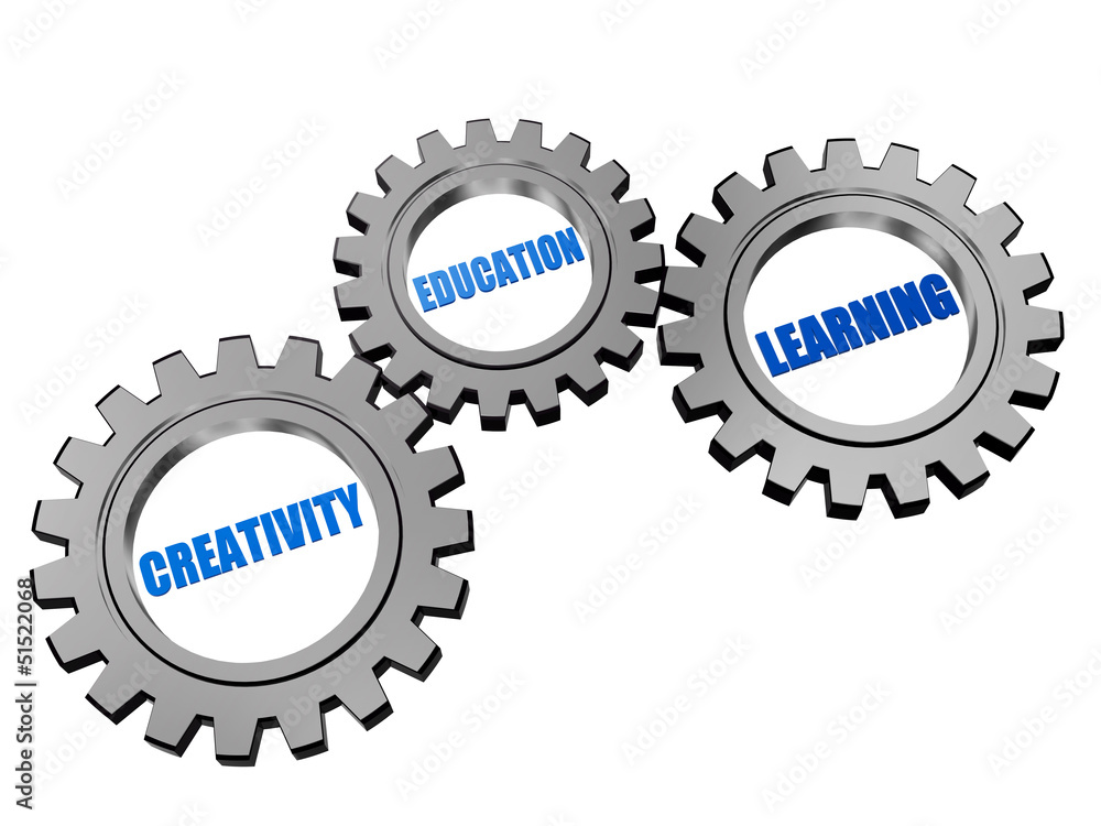 creativity, education, learning  in silver grey gears