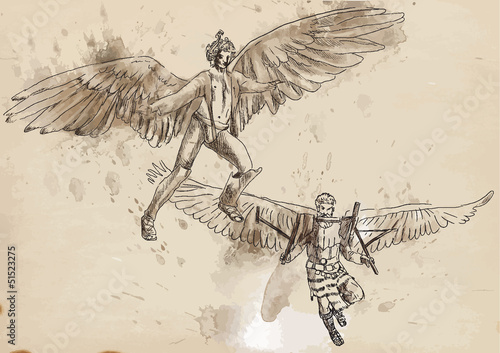 Icarus and Daedalus - drawing converted into vector photo