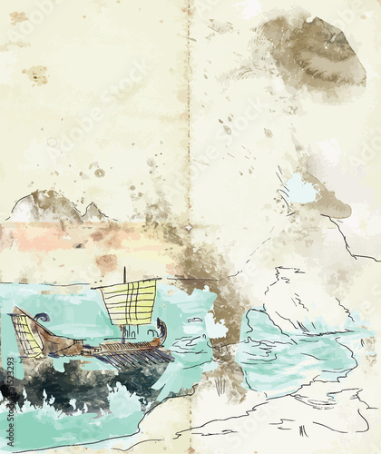 A Trireme was an ancient vessel - drawing converted into vector
