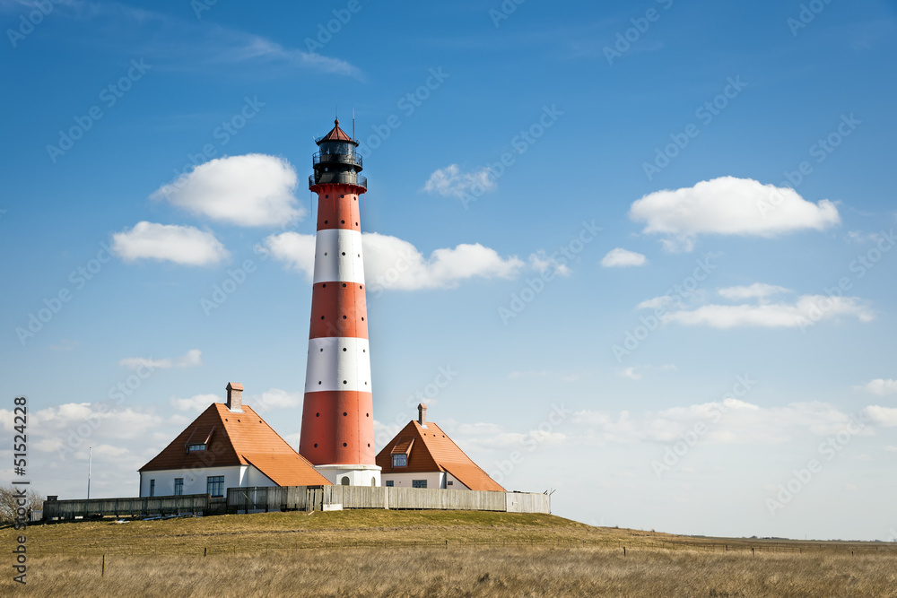 Lighthouse Westerhever on sunny day Lighthouse Westerhever on sunny day