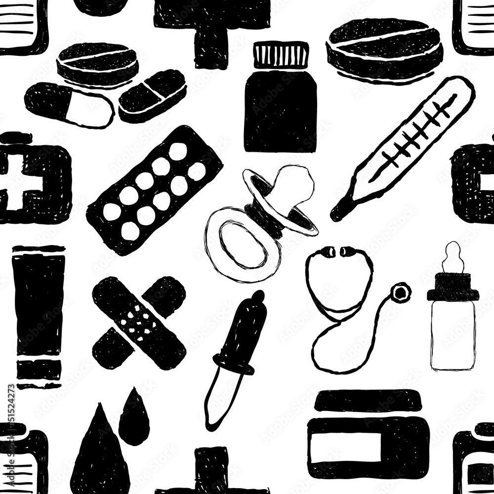 doodle pharmacy seamless pattern