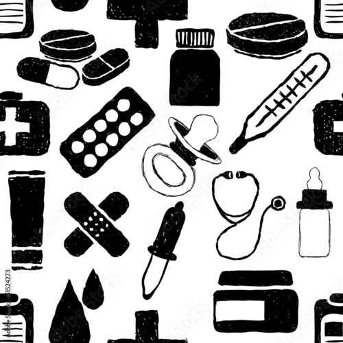 doodle pharmacy seamless pattern