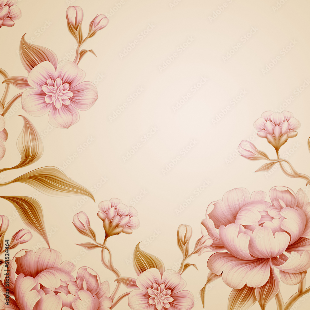 Naklejka premium vintage peony flowers and leaves background