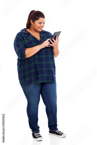 overweight student using tablet computer