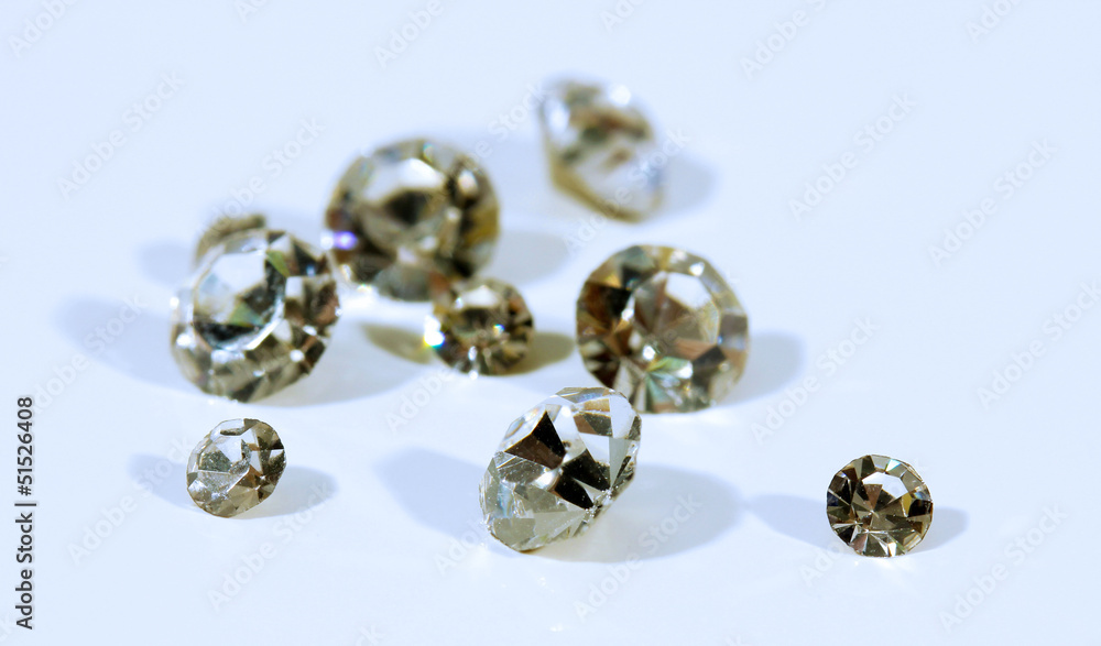 Beautiful shining crystals (diamonds), isolated on white