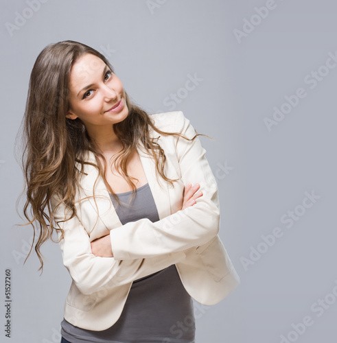 Tableau sur toile Happy young brunette woman.