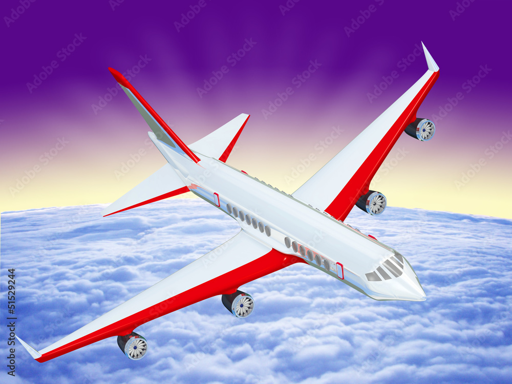 Obraz premium One airplane flying over clouds