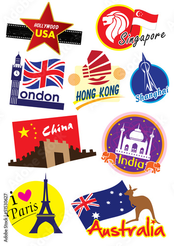 Photography World travel sticker icon set