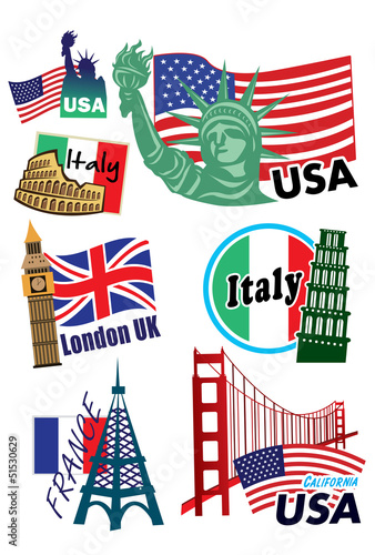 World travel sticker icon set
