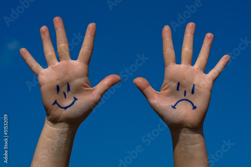 Hands with smiles and sadness pattern photo