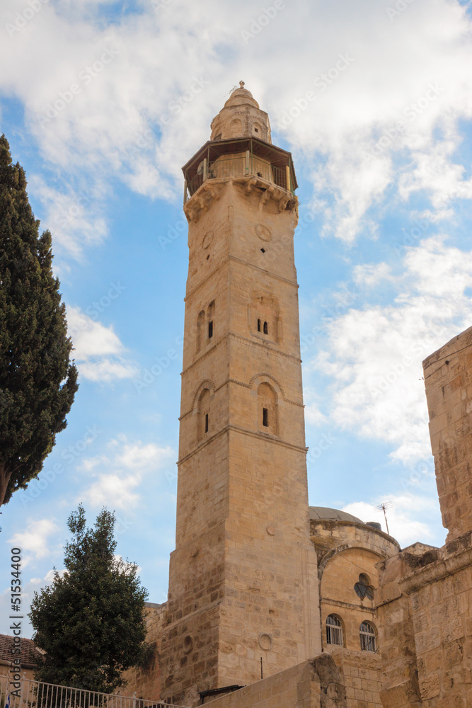 The minaret near a Holy Sepulchre in Jerusalem