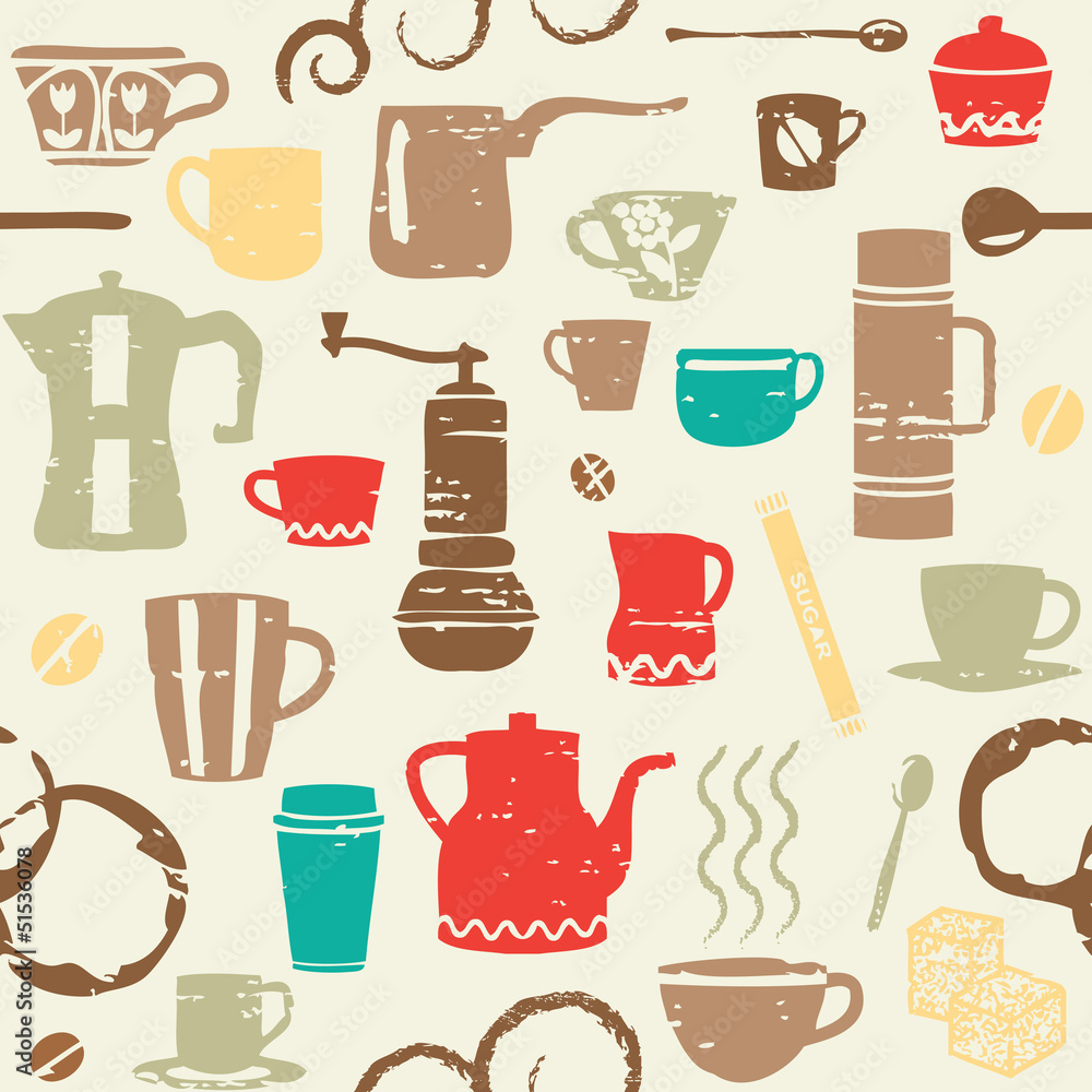 Seamless pattern with scratched coffee related elements Seamless pattern with scratched coffee related elements