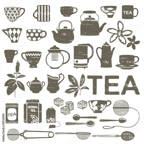 Scratched tea related silhouettes