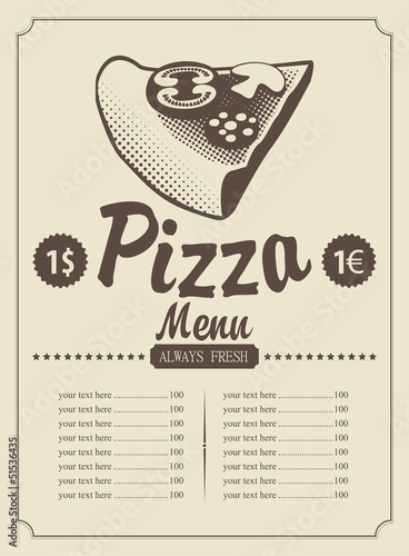 price menu with a piece of pizza