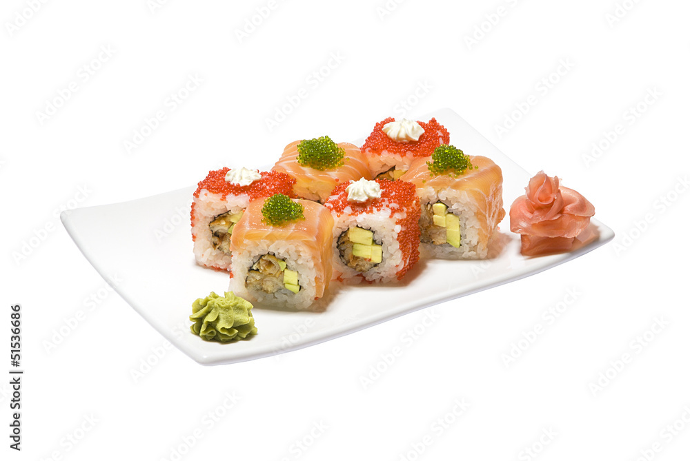 rolls with tofu, cucumber and flying fish roe rolls with tofu, cucumber and flying fish roe