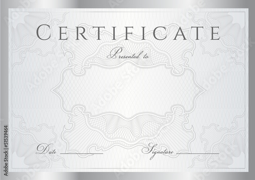 Certificate / Diploma template. Silver background, borders