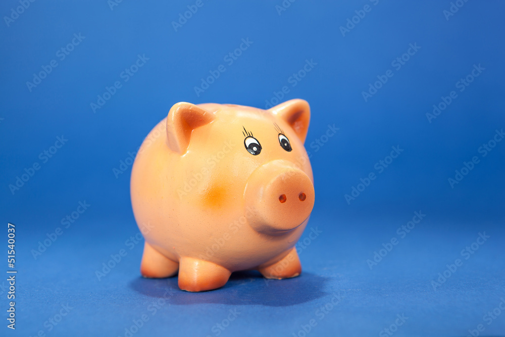 Piggy bank on blue Piggy bank on blue