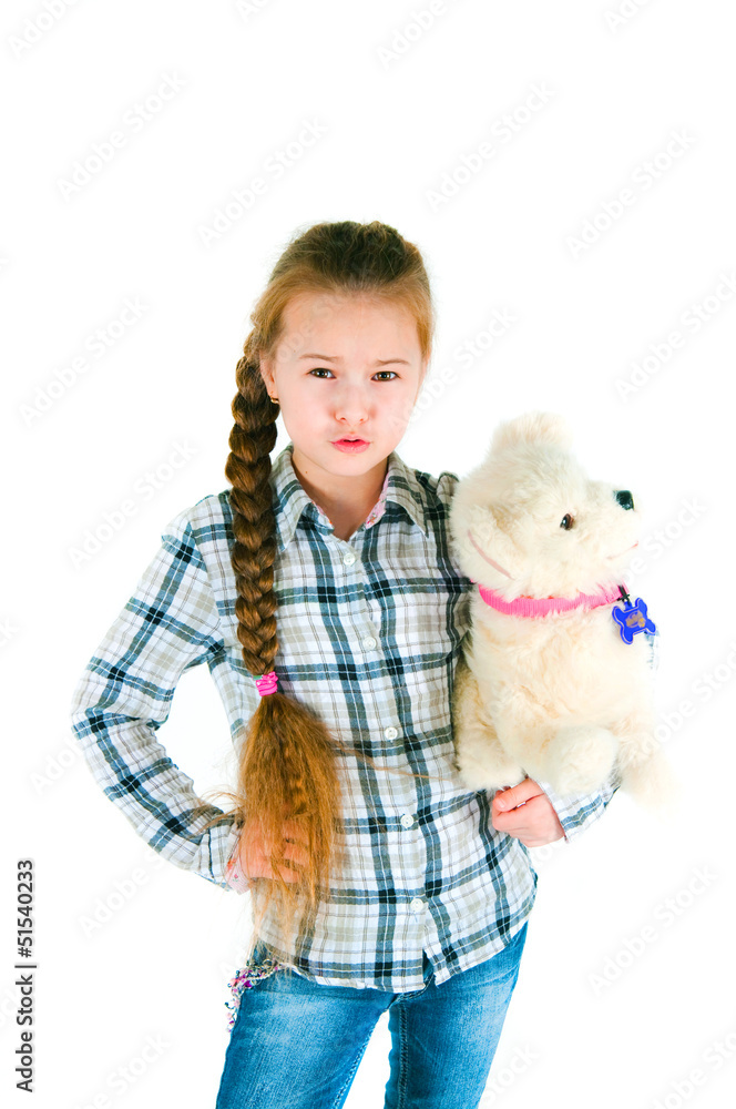 dissatisfied girl with a toy puppy an armpit dissatisfied girl with a toy puppy an armpit