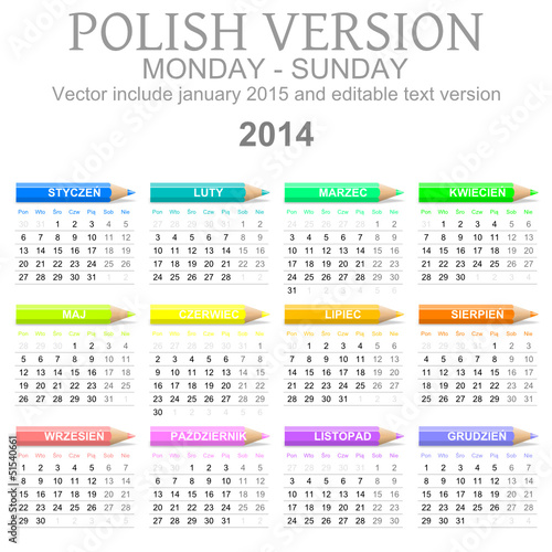 2014 Polish vectorial calendar with crayons