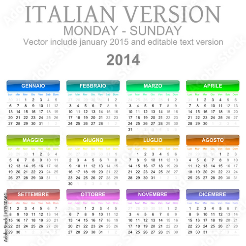 Calendario 2014 vettoriale Italiano