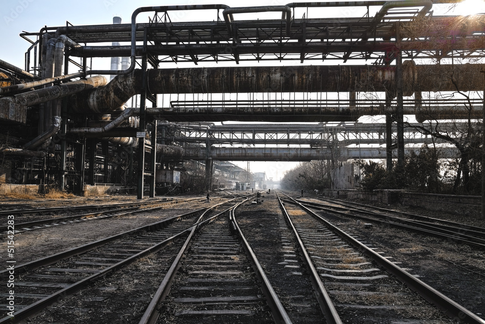 Rusted railway and abandoned steelmaking equipments Rusted railway and abandoned steelmaking equipments