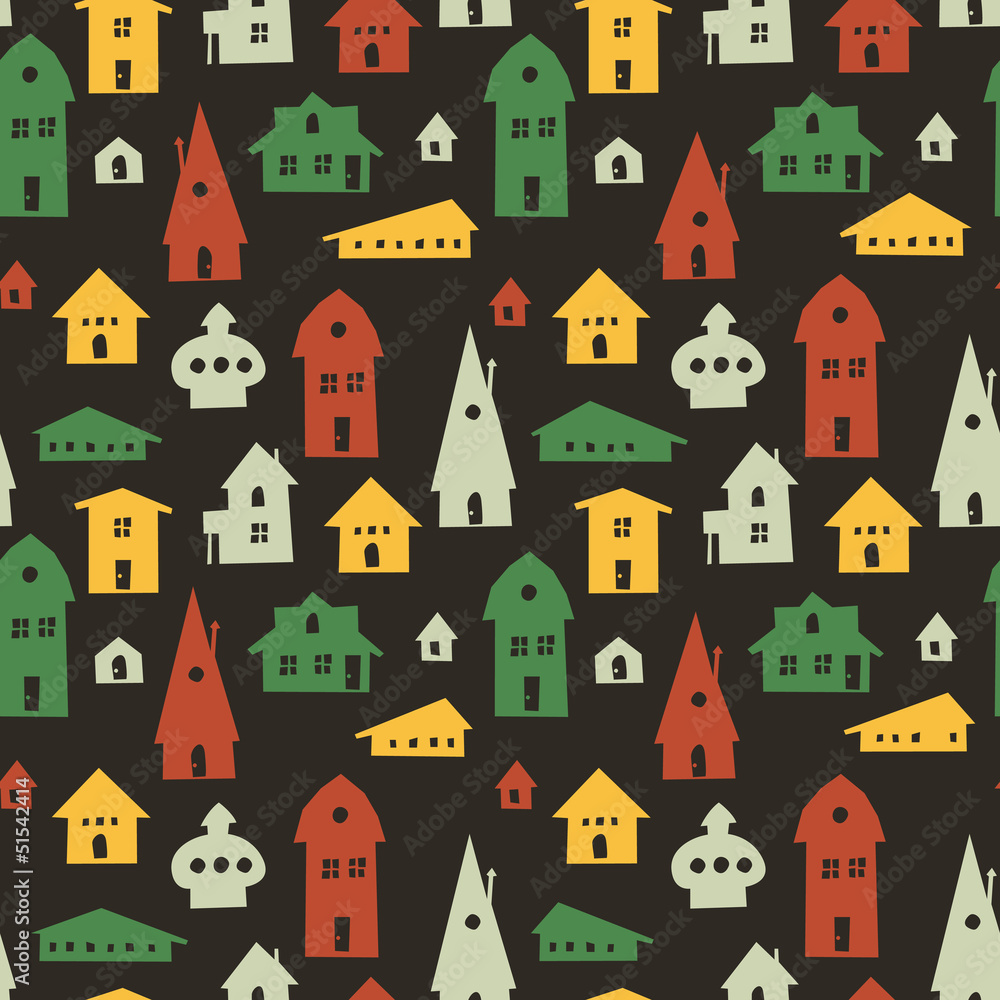 Different houses seamless pattern. Vector