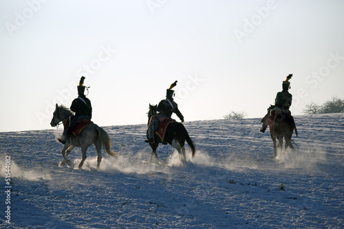Photography History fans in military costumes, Austerlitz