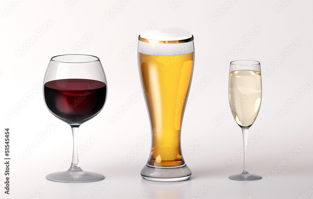 Rotwein Bier und Sekt Gläser Rotwein Bier und Sekt Gläser
