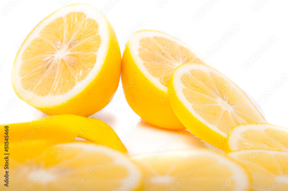 yellow Lemons and slice on a white background yellow Lemons and slice on a white background
