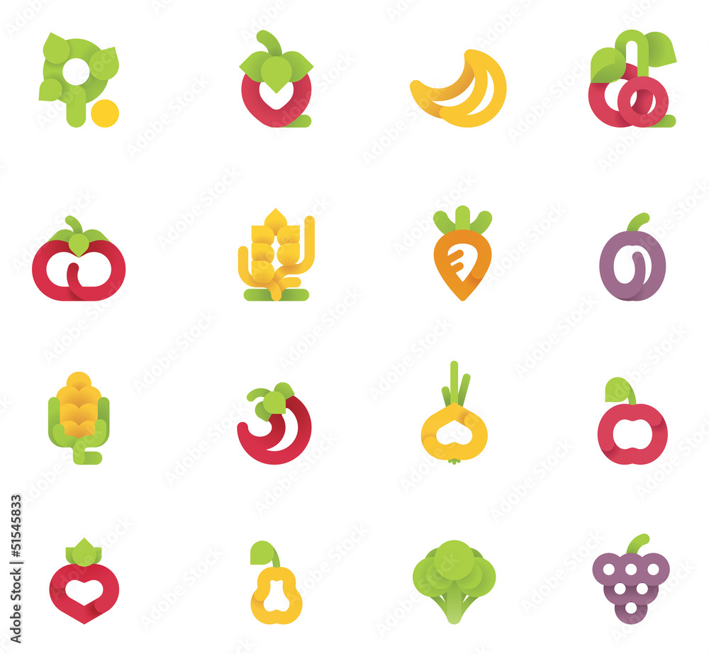 Fototapeta premium Vector fruits and vegetables set
