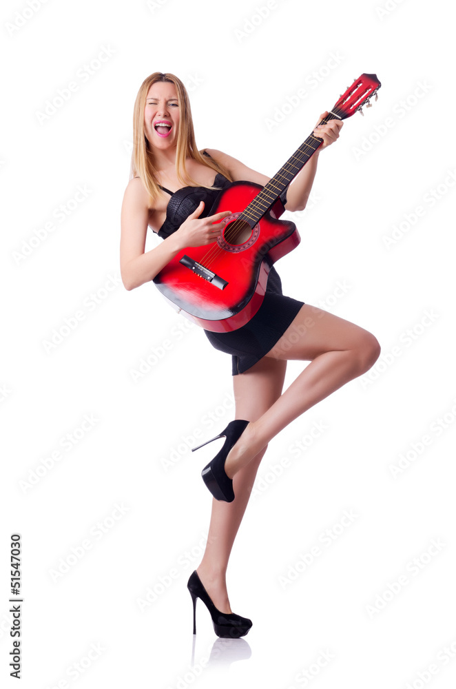 Woman playing guitar isolated on the white Woman playing guitar isolated on the white