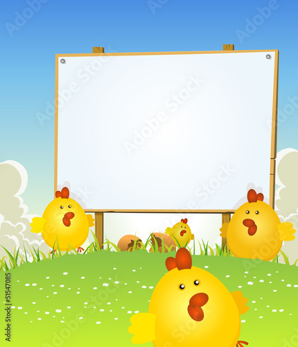 Spring Easter Chicken And Wood Sign