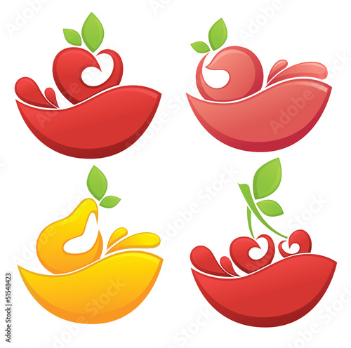 vector collection of bright fruit and juice stickers and symbols
