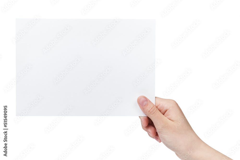 Obraz premium female teen hand holding blank paper a5 sheet