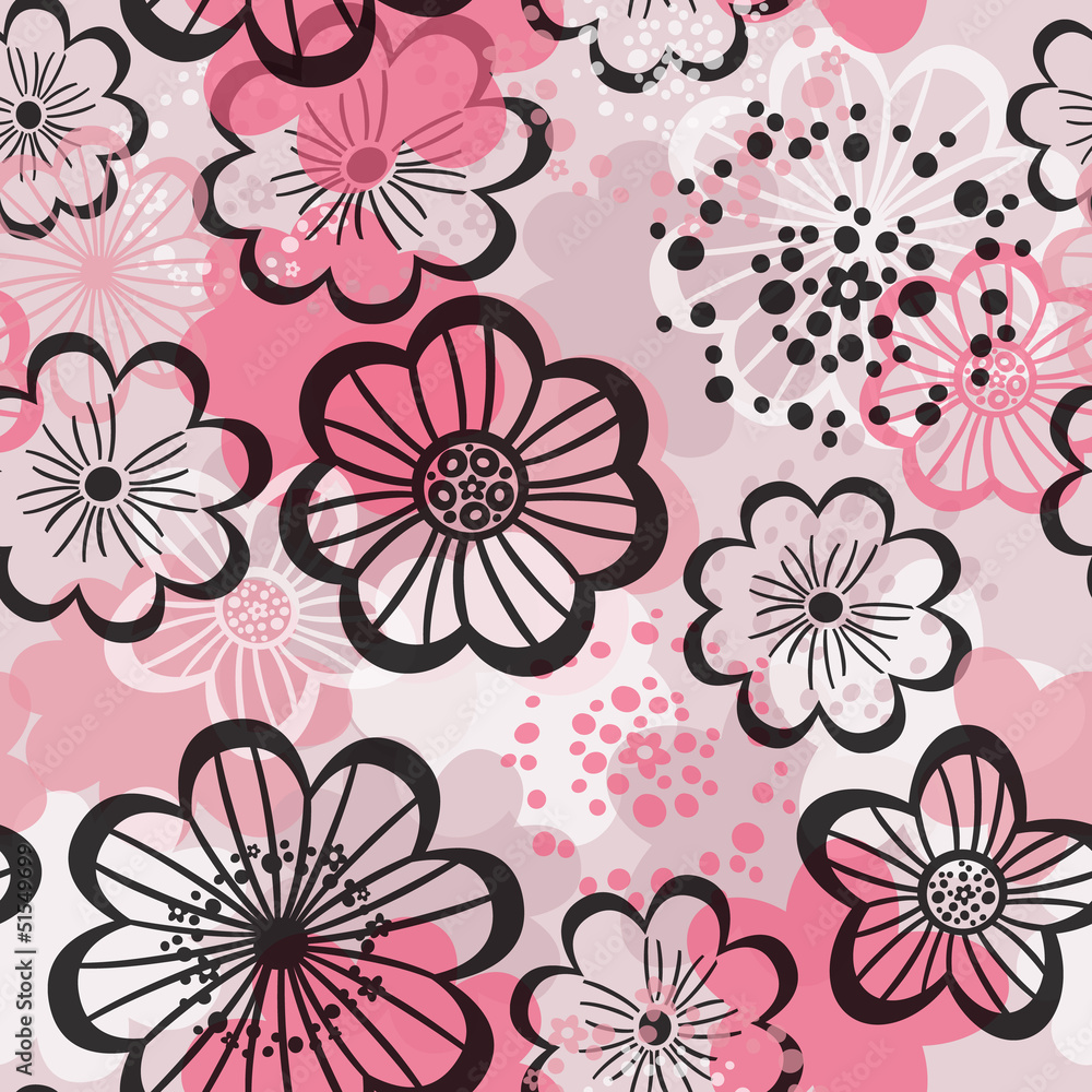 Seamless floral background. Graphic pink flowers. Seamless floral background. Graphic pink flowers.