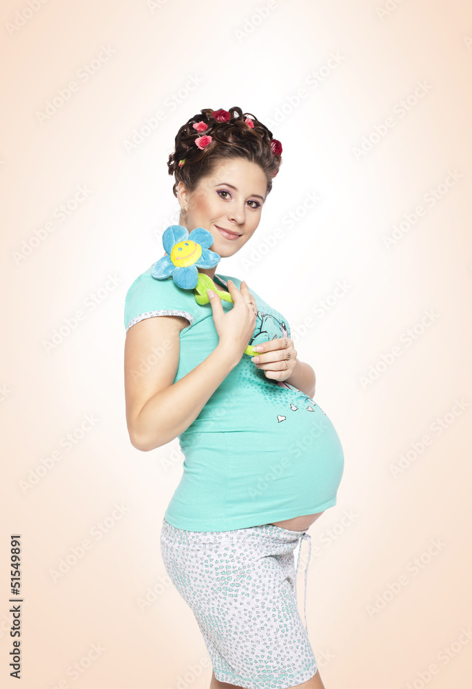 Happy funny pregnant woman in studio Happy funny pregnant woman in studio