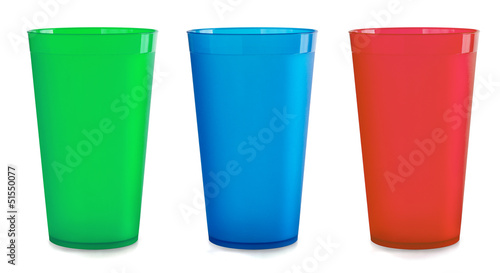 Three colorfull empty plastic cups