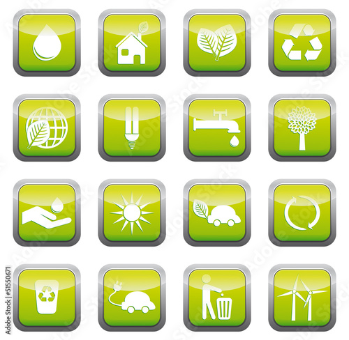 Set 1 icônes écologiques boutons carrés