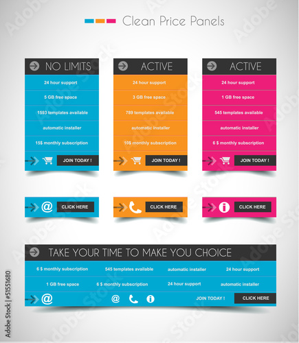 Web price shop panel with space for text and buy now button