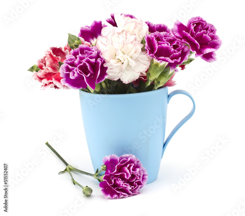 Wallpaper Mural Fresh carnations in mug  isolated on white background Torontodigital.ca