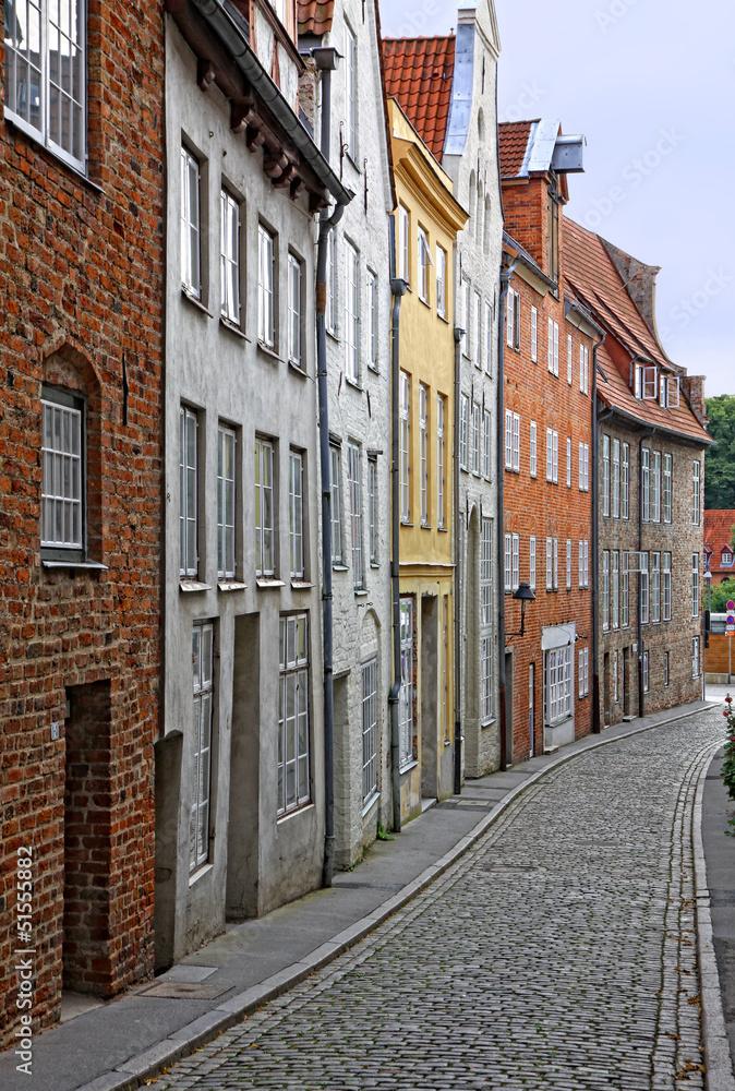 Small street with old buildings in Lubeck