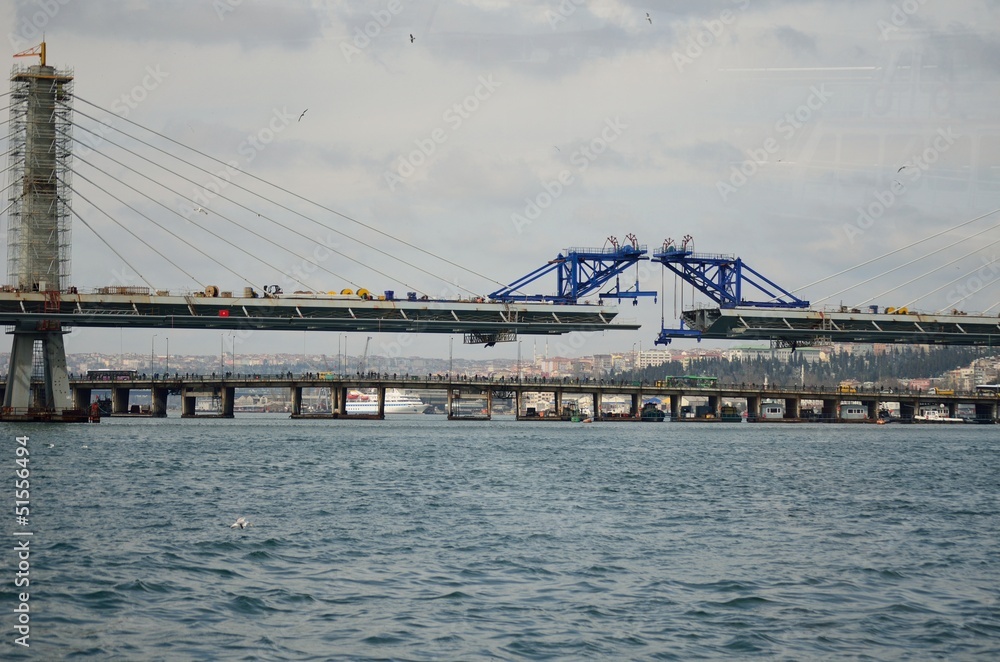 Golden Horn metro bridge under construction, Istanbul, Turkey